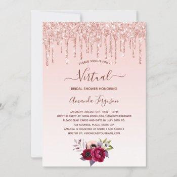 bridal shower rose gold glitter floral virtual invitation