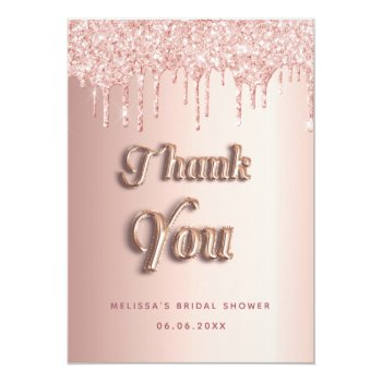 Bridal Shower Rose Gold Glitter Pink Luxurious Thank You Card Front View