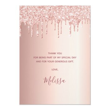 Bridal Shower Rose Gold Glitter Pink Luxurious Thank You Card Front View