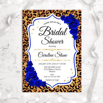bridal shower - royal blue roses leopard print invitation