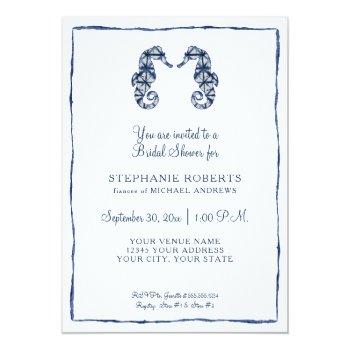 Bridal Shower Shibori Seahorses Ocean Beach Shore Invitation Front View