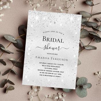 bridal shower silver glitter metal modern elegant invitation postcard
