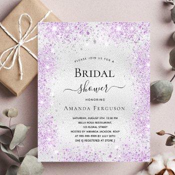 bridal shower silver glitter purple invitation