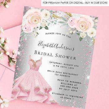 bridal shower silver pink dress glitter invitation flyer