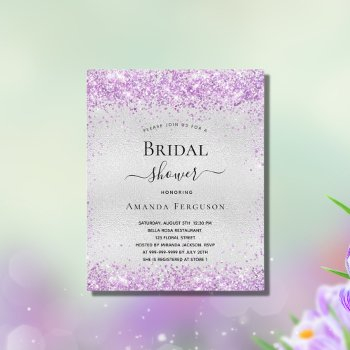Bridal Shower Silver Purple Invitation Front View
