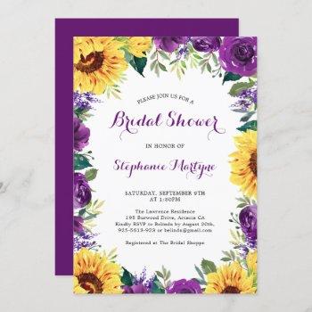 bridal shower sunflower purple floral border invitation