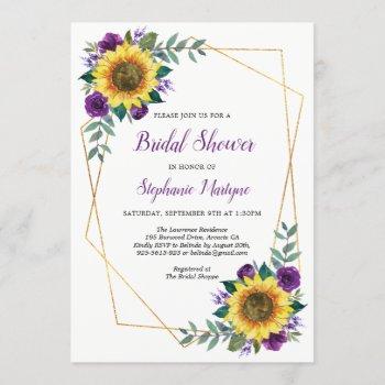 bridal shower sunflowers geometric floral purple invitation