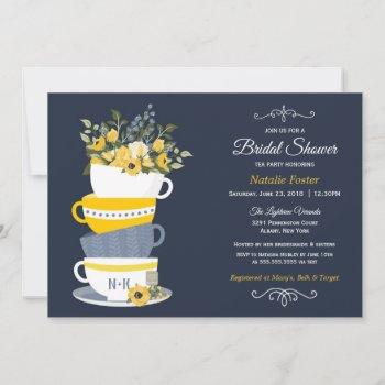 bridal shower tea party invitation | navy & yellow