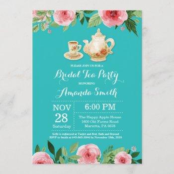 bridal shower tea party invitation teal turquoise