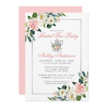 bridal shower tea party silver floral pink invite