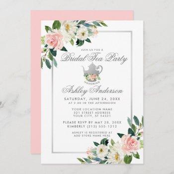 bridal shower tea party silver pink floral invite