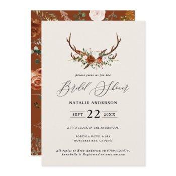 bridal shower terracotta stag elegant rustic flora invitation