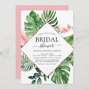 bridal shower tropical palm watercolor geometric invitation