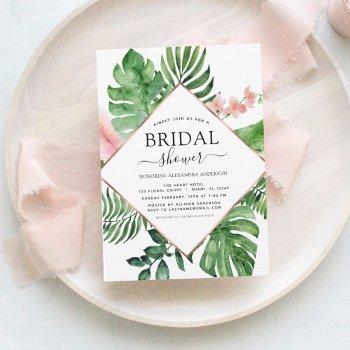 bridal shower tropical palm watercolor geometric invitation