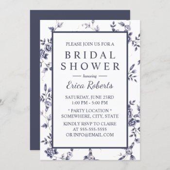 bridal shower vintage blue & white floral invitation