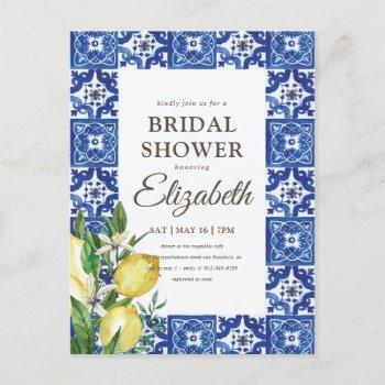 bridal shower vintage foliage blue mediterranean invitation postcard