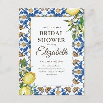 bridal shower vintage lemon foliage mediterranean invitation postcard