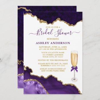 bridal shower watercolor purple marble geode gold invitation