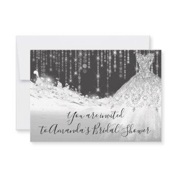 bridal shower waves glitter gray grey silver spark invitation