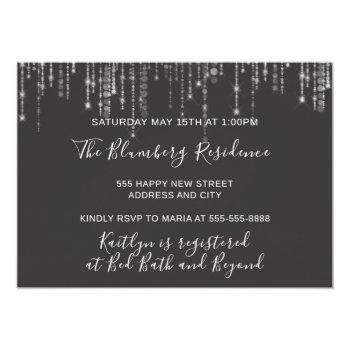 Bridal Shower Waves Glitter Gray Grey Silver Spark Invitation Front View