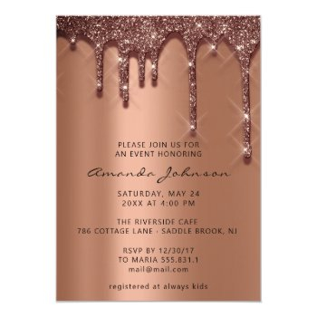 Bridal Shower Wedding Birthday Brown Coopper Drips Invitation Front View