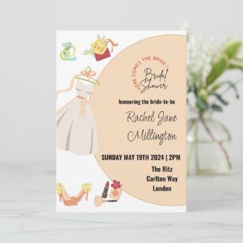 bridal shower wedding dress, shoes, lipstick. edit invitation