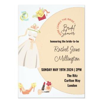 Bridal Shower Wedding Dress, Shoes, Lipstick. Edit Invitation Front View