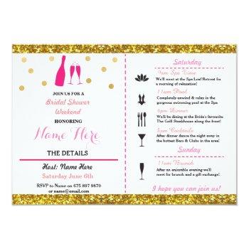 Bridal Shower Weekend Itinerary Champagne Invite Front View