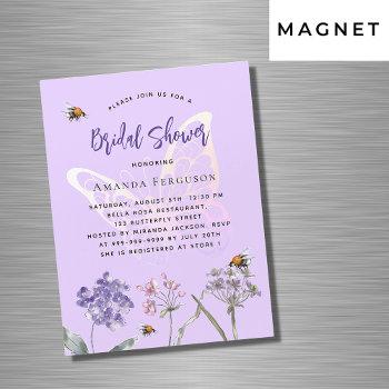 Bridal Shower Wildflowers Violet Butterfly Luxury Magnetic Invitation Front View