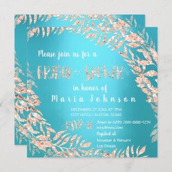bridal shower wreath glitter rose gold blue ocean invitation
