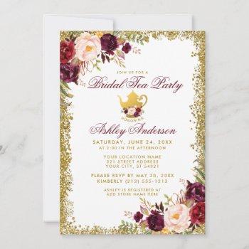 bridal tea party gold glitter burgundy invite