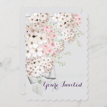 bride flowers & lattice gray & pink shower party invitation