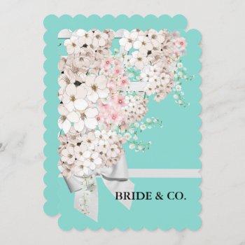 bride flowers & lattice teal blue shower party invitation