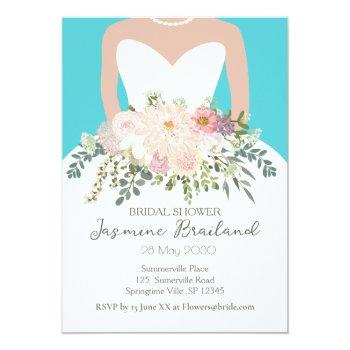 Bride Gown With Floral Bouquet Bridal Shower Invitation Front View