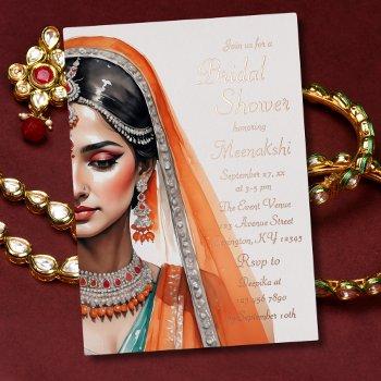 bride in lehenga choli ethnic indian bridal shower foil invitation