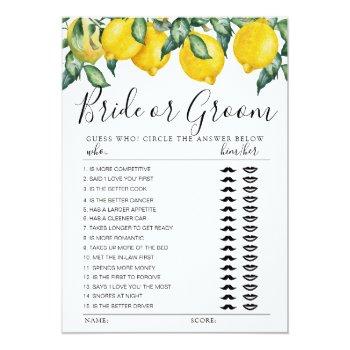 Bride Or Groom Game Fully Lemons Editable Card Front View