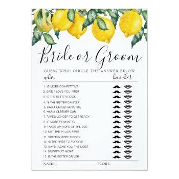 Bride Or Groom Game Fully Lemons Editable Card Front View
