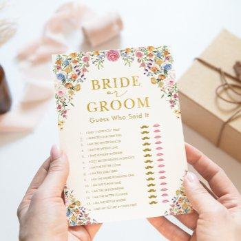 bride or groom wildflower bridal shower game card