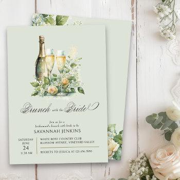 Bridesmaid Brunch With The Bride Champagne Floral Invitation Front View