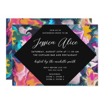 bright & colorful abstract marbling bridal shower invitation