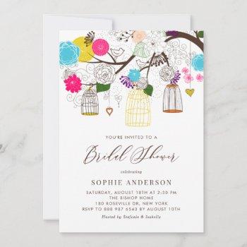 bright colorful birdcages bridal shower invitation