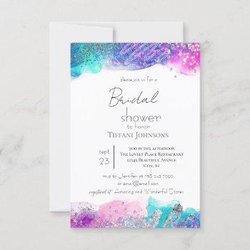 bright fun ink glitter bridal shower invitation