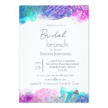 Bright Fun Mermaid Ink Glitter Bridal Brunch Invitation Front View