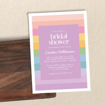 bright pastel stripe rainbow purple bridal shower invitation