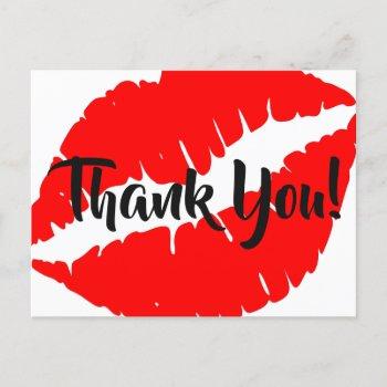 bright red lipstick big kiss thank you postcard