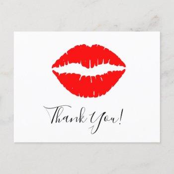 bright red lipstick kiss thank you postcard