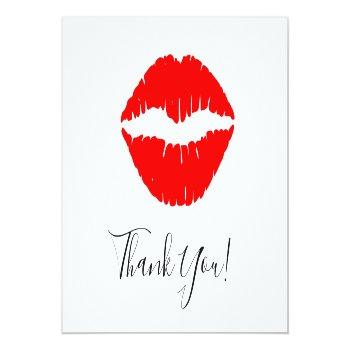 Bright Red Lipstick Kiss Thank You Postcard Front View