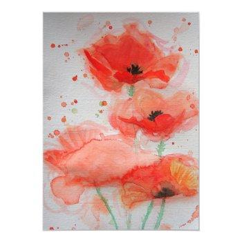 Bright Red Poppies Watercolour Birthday Card Front View
