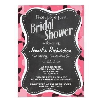 Brink Pink Camo; Camouflage; Retro Chalkboard Invitation Front View