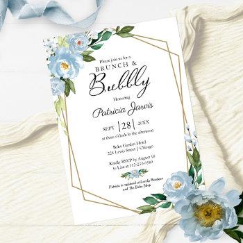 brunch and bubbly bridal shower dusty blue floral invitation